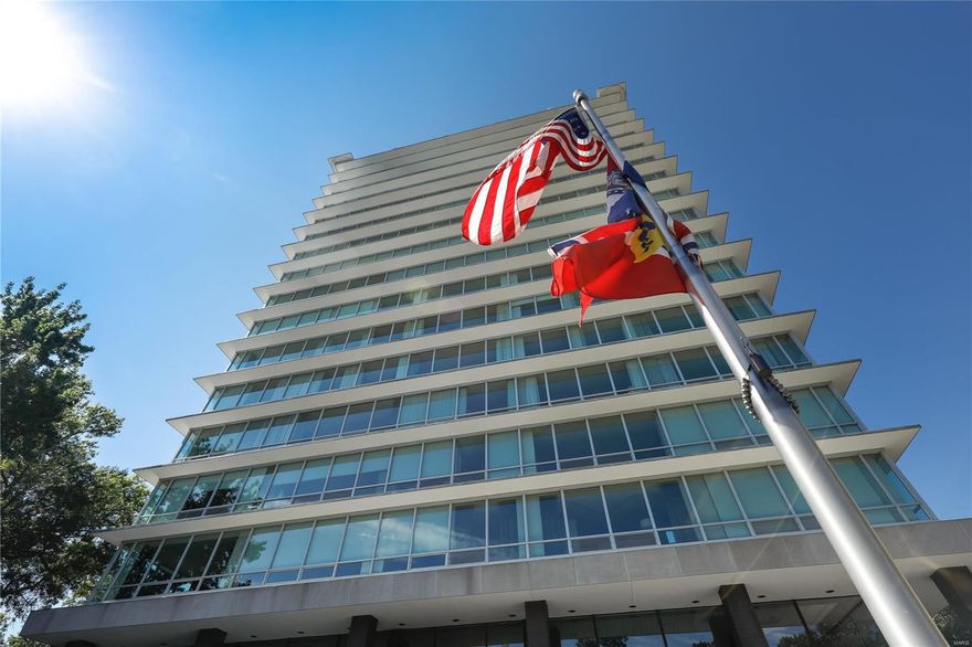 A co-op. HOA INCLUDES PROPERTY TX, UTIL, RESERVE, ETC UNLIKE CONDOS. $4097/mo less 496(tx) less 547(util) less 696(reserve)=$2358/mo when compared to a condo. As one property vs 37 separate condos, prop tx per owner is approx 1/3 less what a condo would be. Spectacular 16th fl overlooks Forest Park. Hugely enhanced by 9 ft floor-to-ceiling windows. Rare. Premier classic mid-century STL landmark, fully restored. Glittering skyline. Forest canopy, clouds & blue skies highlight splendor of the seasons. North unit, best placement from sun. Elegant hall entry opens to huge 70ft all-glass view. Where else? Dogs welcomed. 2 park spaces. Full service staff. Excellnt mgmt maintains elegant casual atmosphere. Huge mezzanine is all glass exercise fac looking over park. Lg 18th fl rooftop facility ideal f parties, etc. Bar, catering kitch, 3 huge terraces. Property includes lg outdoor lawn/garden. Great f the dogs! 2 guest units. Demun restaurants & shops await. STLs most central loc. NEW PRICE! Location: City, Corner Location, End Unit