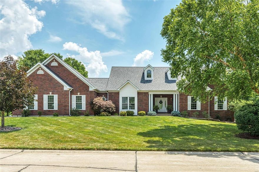 Light-filled atrium ranch in prestigious Camelot. Expanded Excalibur model features soaring ceilings, detailed trim work & Brazilian cherry flooring that extends throughout the main living area. Impressive entry foyer highlighted by architectural columns leads to private study, formal dining room and stunning great room with marble fireplace & dramatic wall of windows. Chef’s kitchen with 42” white cabinetry, granite countertops, stainless steel appliances, 7’ center island & convenient planning center adjoins vaulted breakfast room. Spacious primary bedroom suite offers an appealing retreat with 2 walk-in closets & luxury bath with jetted tub. A 2nd bedroom & hall full bath complete the main floor living quarters. Broad atrium staircase accesses Lower Level entertainment space with recreation room, media room, office, 3rd & 4th bedrooms & full bath. Situated on a 1-acre cul-de-sac lot with deck, covered & open patios, grilling station, fire pit & pool surrounded by landscaped gardens.