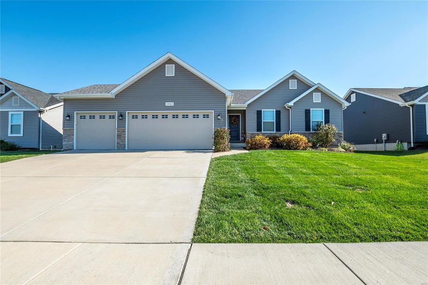 Step inside this light & airy home in family-friendly Palisades Village & fall in love with its open space & natural light! 10’ ceilings, crown molding & ceiling fan in the great room welcomes you. Find the kitchen at the heart of the home with center island, granite counter tops, can lights, pantry & newer dishwasher. Sliding door walks out to spacious exposed aggregate patio & level yard & 8x10 Rubbermaid shed. The primary bdrm has walk-in closet with shelving & private bath. 2 more bedrooms, full bath & main floor laundry complete the main living space. Can’t forget the fantastic 3 car garage, dry walled, insulated, and epoxy floor. The basement has rough in for full bath & ready to be finished. This Community has Meramec River access & 50+/- acres of common ground with ATV trails that connects with Pacific Palisades Conservation area. Peace & quiet of small town living with big amenities just a short drive away. Downtown Pacific has restaurants, coffee shops, shopping & more!