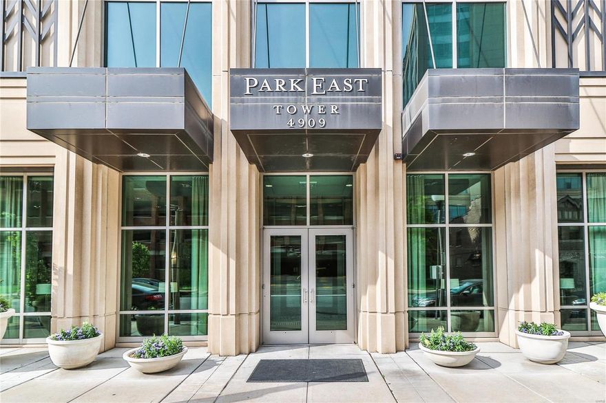 This stunning 20th Floor Unit in the sought after Park East Tower has been completely remodeled and furnished by Jacob Laws Interior Design. (Detailed Description by Jacob Laws available by request). Upon entry you're greeted to an open floor plan with beautiful hardwood floors and a spectacular eat in kitchen by Beck/Allen. The spacious master suite includes a large walk in closet along with separate shower and tub and additional terrace. The 2nd bedroom is a flexible space that can be used as office or bedroom with a walk in closet. Additional features include an additional full bath along with washer and dryer. 1 parking space is included in the attached garage, additional storage space, along with access to pool, fitness center, fireside room, guest suite and a 24 hour doorman. All of this with close proximity to Forest Park and all the great shops and restaurants within the Central West End. Location: City