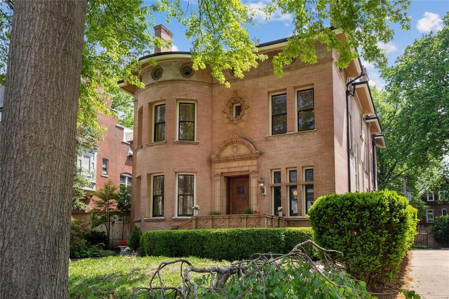 Exceptional 6 bedroom plus Italianate on an exclusive street that is both impressive yet warm, inviting, and suited for modern living. Lovingly renovated showcasing incredible architectural detail throughout. Soaring 11' cove ceilings, historic millwork, vintage and designer lighting, six fireplaces, gleaming hardwood. A series of living spaces leads to a stunning dining room. The recently renovated kitchen, is beyond words with a massive Viking range, marble counters, custom cabinets, coffered ceiling, wet bar. The 2nd floor features a primary  suite including a renovated bath with a massive shower, heated floors, dual vanity. The third level is a perfect family or guest retreat. A recently built deck is the centerpiece of a true urban oasis. Tons of storage, 2 car garage are functional delights. Incredible location. Steps to the heart of the vibrant Central West End and close proximity to BJC, Washington University, SLU, Cortex, Clayton and downtown. This is city living at its best.