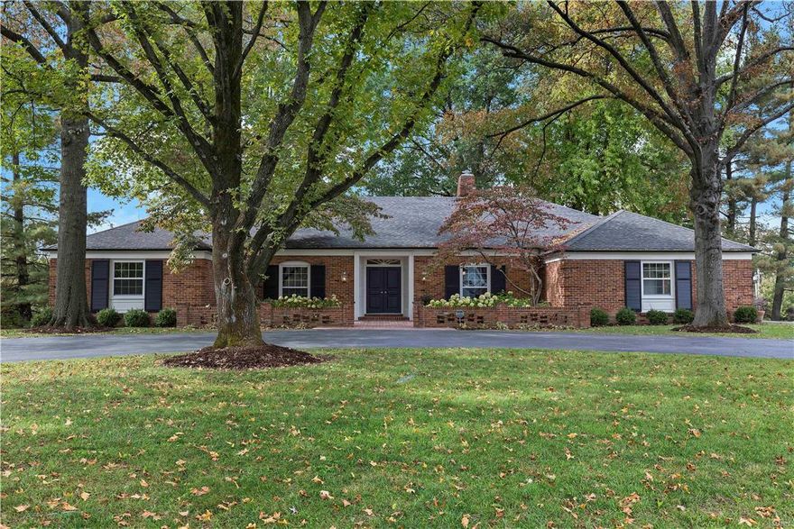 Wonderful Frontenac ranch renovation in the Ladue School district. Centrally located and close to everything. 4 bedrooms, 3.5 bathrooms (main level is 2,796 sq./ft. + approx. 1,400 sq./ft. in the lower level provide approx. 4,196 sq./ft. of total living area). Large, partially covered patio, and secondary covered porch overlook the private, level, one acre lot. Kitchen features custom cabinetry with granite countertops, a large island with seating, tiled backsplash, and stainless appliances including double ovens, gas cook top with vented hood, drawer microwave, and dishwasher. Large master suite with wood burning fireplace, large walk in closets, beverage center/cabinet with granite top, his and hers vanities with granite tops, stand-alone soaking tub, large shower with bench, rain and hand-held shower heads. The finished lower level includes a bedroom, full bathroom, large open family room with wood burning fireplace, and a separate play/exercise area. Additional Rooms: Mud Room