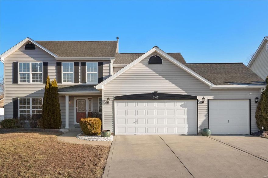 Move In Ready! Freshly Painted 4 bed/4Bath. Main floor features Hardwood floors, Kitchen has White cabinets, center island, pantry and is open to hearth room with upgraded direct vent gas fireplace 5 window bay,  walk out to beautiful fenced back yard with huge patio perfect for entertaining.  Separate formal dining room with chair rail, 1/2 bath and formal living room which could be office. Large Master has vault ceiling, ceiling fan and luxury master bath with his and her sinks, walk-in shower separate tub. Finished lower level has family room, game room, 1/2 bath and rough in for bar.  Sought after Walden Pond family neighborhood and Ft Zumwalt schools.