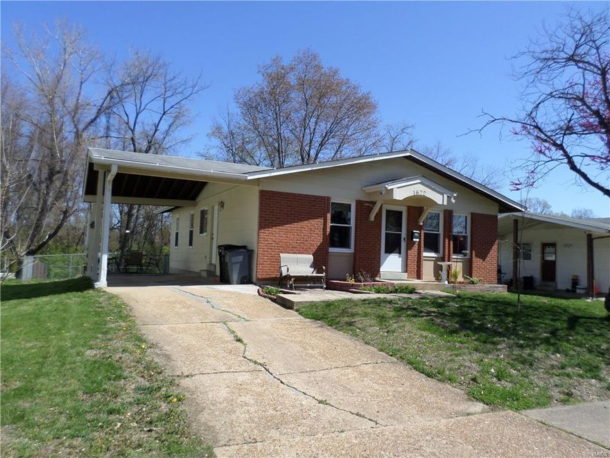 Welcome home to 1672 Rudelle Drive, a three bedroom home located near Shackleford & Halls Ferry just minutes from St. Norbert Catholic School, and Hazelwood Central High School. The kitchen features ample storage space with additional shelving, and a pantry. There are three total bedrooms on the main level and 1.5 bathrooms. The master bedroom includes a half bath, and there is a full bathroom in the hallway. The basement of this home is unfinished and features built in bookshelves, and laundry area. The systems of this home have been upgraded; Furnace (Trane, 2016), Hot Water Heater (AO Smith, 2016), A/C condenser unit (Carrier, 2012). There is covered parking and additional driveway space. There is a patio in the rear and the backyard is a fenced and level lot that includes a utility shed. Property being sold in as-is condition. Make your appointment to view this home today!!