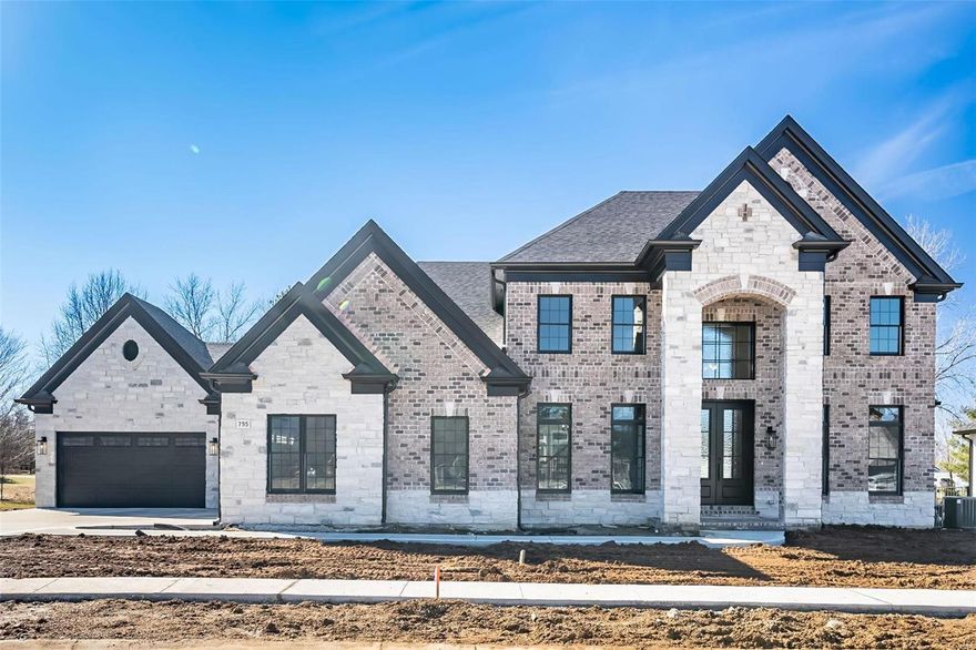 New Construction, Chesterfield, Rockwood Schools! MAGNIFICENT 1.5 Story home with Finished Lower Level in a FABULOUS LOCATION! Crafted by St. Louis' premier hands-on builder, Claymont Development, LLC - Wesley Byrne. The WINGATE III is a spectacular 5BR, 4.5bath with 5400 sq ft of exquisitely finished living space. Exterior features a warm blend of brick & stone; extensive millwork; The two-story entry foyer makes a striking first impression! Formal dining room w/ wainscoting and den/office on either side of the Foyer; two-story great room w/ gas fireplace, built-in shelving. Huge gourmet kitchen features custom cabs, granite counters & 9-ft island! Luxury owner’s suite with dual closets. Three bedrooms, two baths, and bonus room complete the upper level. 10' main floor ceiling, 8' doors, 4-car garage; Screened-in porch & deck overlooks common ground! Sensational LL includes brick/stone wet bar, huge rec-room, 5th bed, & full bath. Tour is of the Display Home.