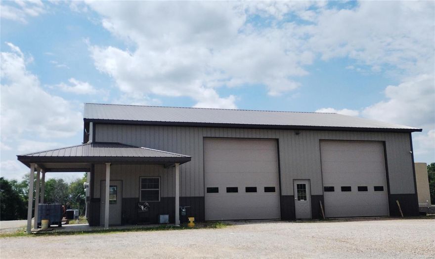 Opportunities do not come like this everyday! If you are looking for the opportunity to expand your current business or have aspirations of starting your own, this is the opportunity for you! This wonderful building is 50 x 60 with 2 overhead doors, office space and restroom.  This building has heat and air and the location is perfect for easy access to the highway.  Not to mention the larger gas storage tank is attached to the property and will remain and remaining fuel will convey with sale.  This property also has a large private stocked pond that is just steps from the rear of the building. This great building, pond is located on a parcel that is 38.09 acres and is bordered by County Road 405 on the rear of the property.  Additional adjoining acreage is available for purchase. Location: High Traffic, Rural