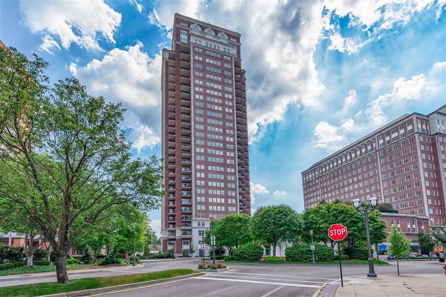 Located on a corner of the desirable Plaza condominium building in Clayton, this unique condo offers the ultimate in privacy and tranquility. This spacious three bedroom, two and a half baths, open floor plan includes almost 1100 square feet of outdoor terrace with direct access to the Plaza’s luxurious outdoor landscaped pool. Sliding glass doors facilitate the flow of the indoor and outdoor space blending it together as one large living and entertaining space. The Master suite has its own wing and includes two walk in closets, a large master bath and a separate office. Two additional bedrooms, one with a walk out to a terrace, share a second large bath, its own entrance and a full laundry room. This gracious building is complete with a large formal lobby, valet and concierge, a designer decorated club room, outdoor pool deck, fitness room and large dog walk area. Two premier parking spaces and a storage space are included with this residence. Location: End Unit, Upper Level