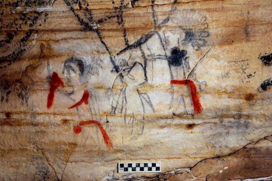 A two-cave system of Native American polychrome paintings, together with 43 acres of surrounding land. Understood to be an ancient hallowed site for sacred rituals, astronomical studies, oral tradition, vision quests, and described as “the most important rock art site in North America”. The two cave system boasts massive panels of over 290 prehistoric glyphs making it the largest collection of indigenous people’s polychrome paintings in Missouri. Considered to be one the most significant North American archeological sites, Picture Cave’s importance has been described by scholars as rivaling that of Cahokia and Chaco Canyon. The quantity and complexity of the wall images, like the renowned depiction of Red Horn, are unmatched compared to other prehistoric sites.