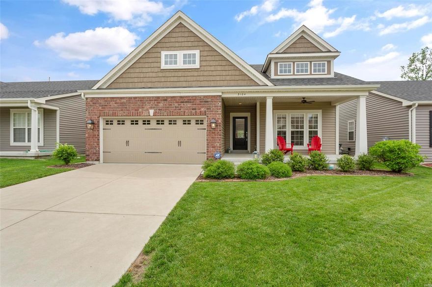 Impeccabble ranch home in Charlestowne near New Town in St. Charles. This 3 BD, 2 BA ranch has 1,678 sq ft and an open, well-designed Brookmont model floor plan built less than 3 years ago. The front porch is deep and inviting complete with ceiling fan, vinyl siding, brick, shake detail in the gables. Additional features include 9 foot ceilings and engineered hardwood floors. In the kitchen you'll find a wonderful island, steel appliances, gas range, 42” cabinets w/crown molding and a Whirlpool fridge (that is staying). In the large master suite you'll find a spacious walk in closet and raised hight bath vanities. There is also main floor laundry, recessed lights, brushed nickel lighting & door hardware. The basement is an unfinished space with rough-in and egress window awaiting your finishing touches. Enjoy community amenities that incluyde a lake, pocket parks, playground and a waterside pavilion. Easy access to Hwys 370 & 94, located minutes from New Town, Historic St. Charles.