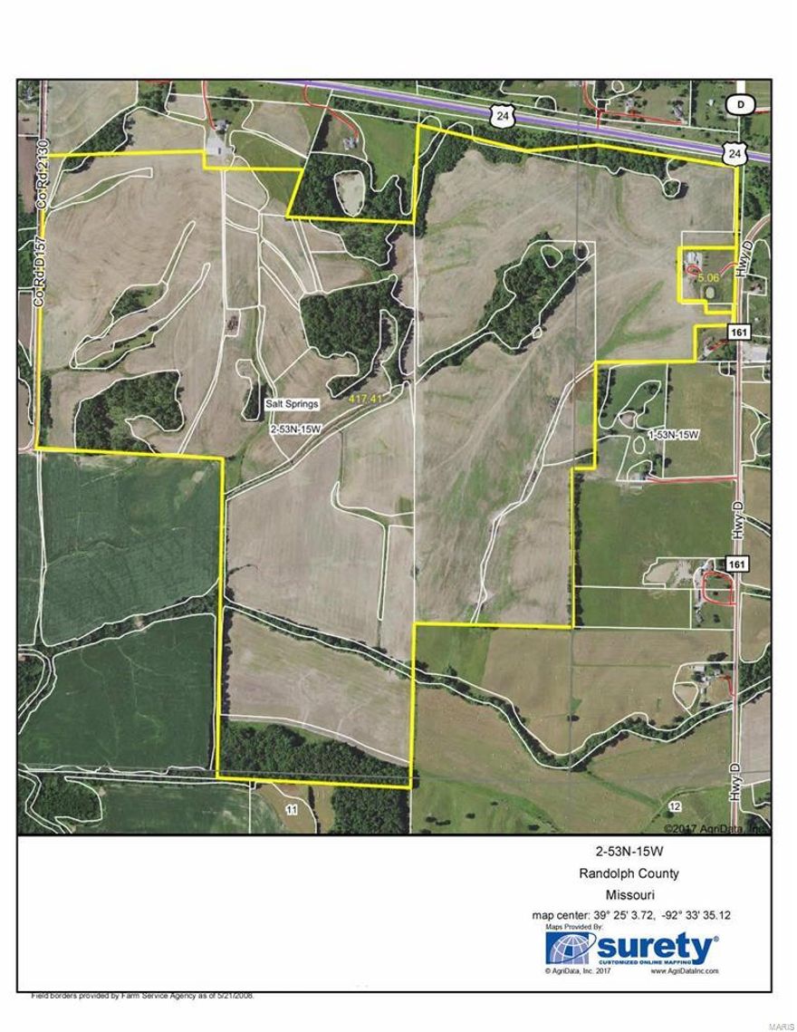 417 Ac Randolph. 300 acres tillable, Cash rented for 3 years 2019, 20 and 21 for $170 an acre. Cash rent is paid in the spring. 124 Acres woods and waterways. 76 acres good bottom ground. Price $3750 per acre.