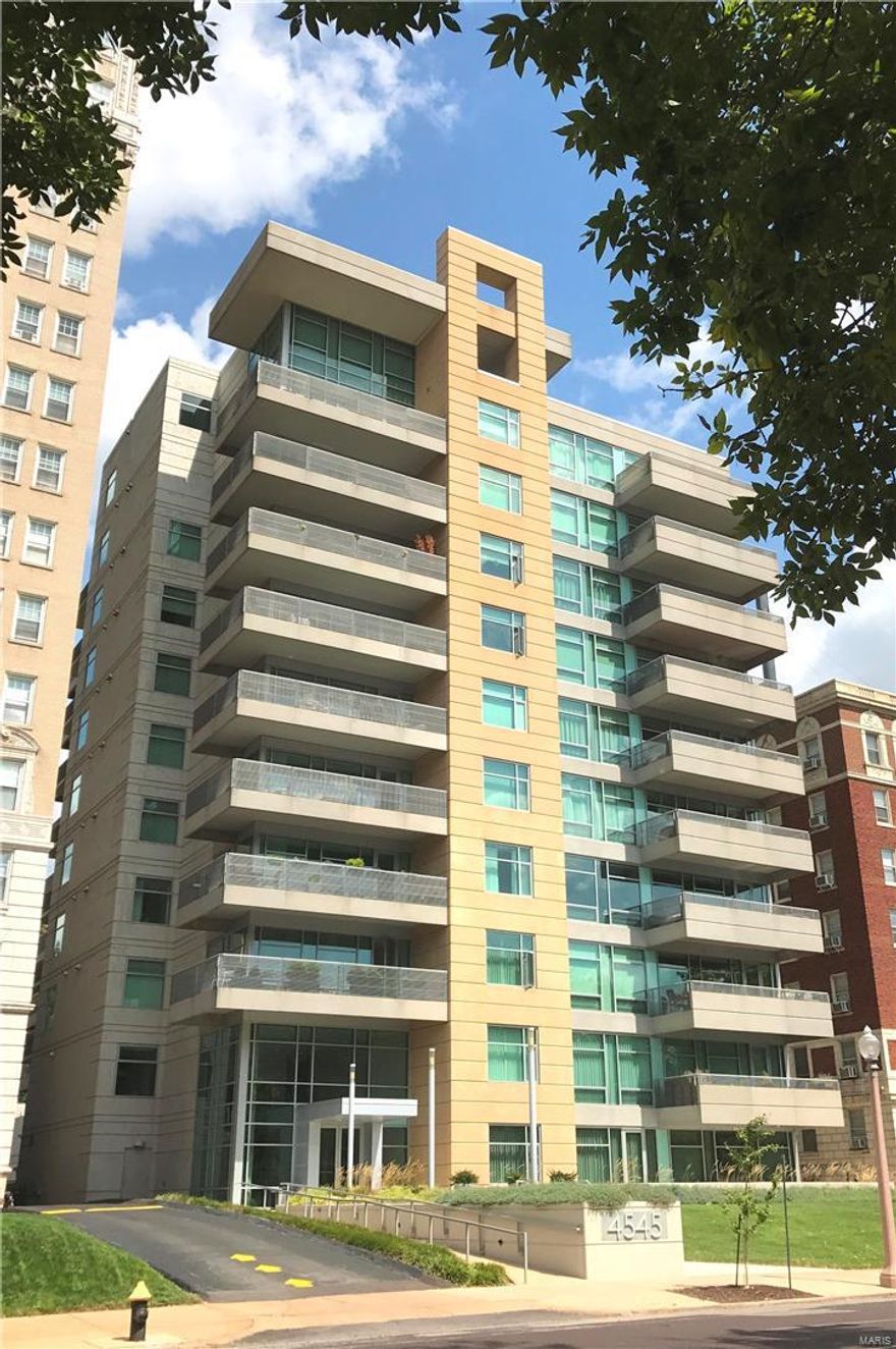 Experience the ultimate luxury of living in a stunning high rise, while at the same time enjoying one's own private 1,000-SF terrace/garden.  Plus there is an extraordinary separate guest house on the terrace.  This is a truly premium unit within the highly-desirable & stylish 4545 condominium.  Fine amenities include private elevator entry directly into the unit, floor-to-ceiling windows, 10-ft ceilings, spectacular kitchen w 2 islands, & gorgeous baths.  The building enjoys a sophisticated lobby, convenient fitness room, conference room/kitchen facility, & a lovely guest suite.  Other unit features include a gas fireplace, back-lit kitchen cabinetry, quartz counter tops, & unique outdoor living space w superb plantings, fountain, fire pit & access to guest house.  The location is enviable, with easy walks to the Chase Park Plaza cinema, Whole Foods, Maryland Plaza, Straub's, the phenomenal Forest Park, & Euclid Avenue's fine cafes and restaurants. This is urban living at its' finest. Location: City