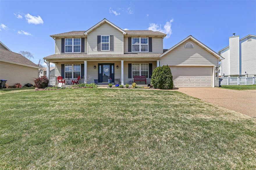 Wonderful Ft. Zumwalt West opportunity in the sought after neighborhood of Villages of Dardenne.  Open floor plan, T stair case, masonry gas fireplace, bay window, entry foyer, hardwoods, crown molding and French doors.  The kitchen features granite, pantry, SS appliances, work station and center island.  Master bathroom suite with walk-in closet, double vanity, soaker tub and shower.  Maintenance free exterior, large fenced level lot, sprinkler system and patio.  Fantastic location close to highways, shopping and entertainment.