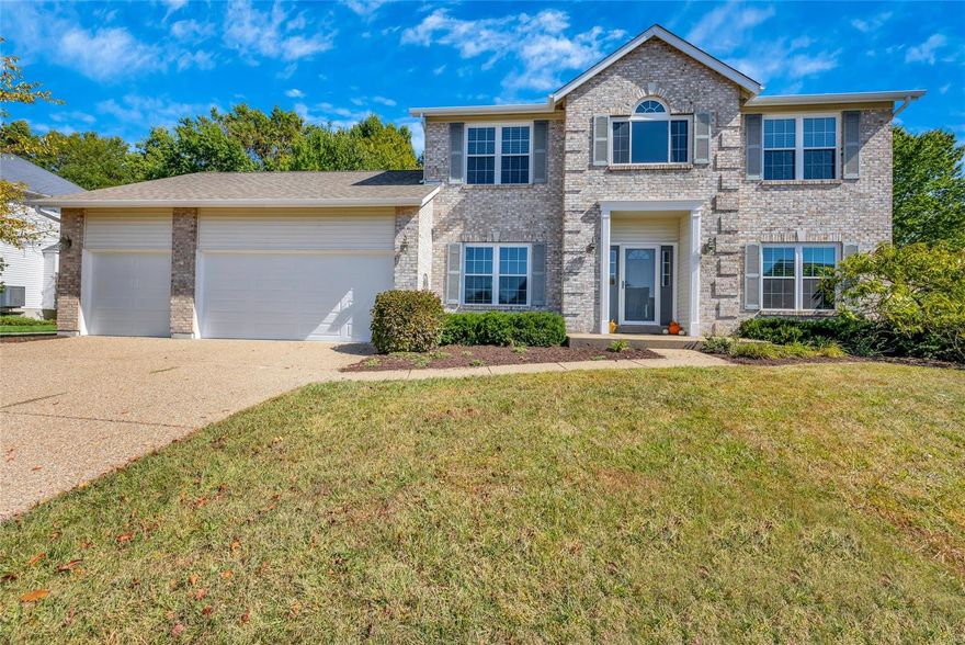 Gorgeous & stately two story well appointed on a cul-de-sac premium lot! You will find this property pristine in both location & interior  w/an oversized 3-car garage that dreams are made of. As you approach notice the beautiful white wash brick facade, then upon entry a 2-story grand entryway! The open concept layout offers tons of space & comes w/flex room as well- formal dining, giant great room w/an abundance of natural light! The kitchen opens to a 2nd dining area off of which you will find a screened in porch. The serenity this backyard offers is one in a miliion- w/a beautiful level back & the Links at Dardenne course to one side, a nature trail on the other! You will spend many fall evenings in your backyard! Upstairs you will find a large loft at top of stairs and a grand master bedroom and en suite w/seperate tub/shower. 3 nice sized bedrooms also on upper level & a full bath! The basement is large and ready for your finishing touches- perfect exercise room or home office!