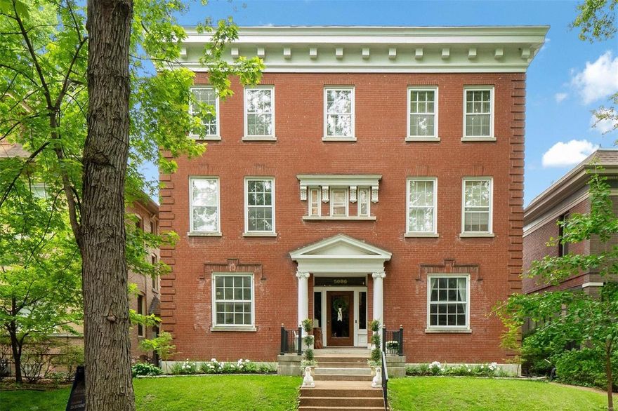 Welcome to this remarkable three-story classic Federal home, steeped in history and elegance. Formerly owned by Clark Clifford, former Secretary of Defense & presidential advisor, this residence beautifully combines stylish and unique updates with its historical allure. The open dining and living area on the main floor extend seamlessly from front to back, offering an ideal setting for entertaining guests and family gatherings. The updated kitchen, featuring modern amenities and tasteful finishes, adds a touch of contemporary convenience while preserving the home's timeless charm. On the upper levels, you will find the primary bedroom suite, 6 additional bedrooms, and a rec/family room. Nestled in the tree-lined Westminster Place, this property resides in a family-friendly community within walking distance to Forest Park, CWE shops and restaurants, and New City School. Experience the perfect blend of historical grandeur and modern living in this distinguished home.