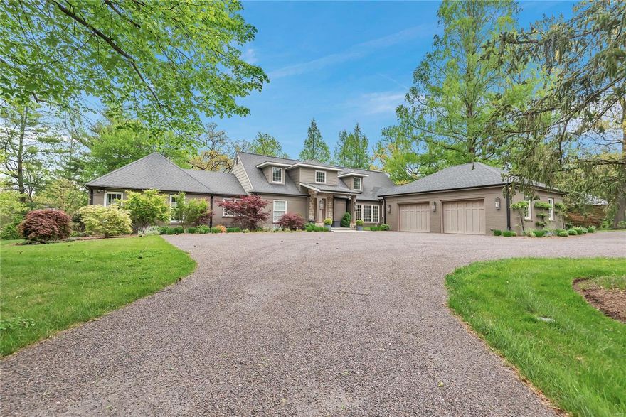 Ladue oasis with designer finishes- 4 beds + office, 6 baths, 4400+ sf on 1.8 acre lot w/ pool, hot tub and estate grounds! Full custom renovation in 2020- kitchen, baths, lighting, windows, new primary suite wing, garage addition, HVAC & exterior updates. The home features tree-lined views and abundant light throughout every room. The main level offers a large open floor plan w/dining room, office, half bath, main floor laundry, chefs kitchen w/ custom cabinetry, marble ctops & wolf appliances and large living room w/ French doors and tree-lined views leading to the backyard. The new Primary Suite has a spa bath w/ steam shower, heated floors, double sinks, soaking tub & walk in closet w/ island, and a new wall of windows w/ French doors leading to a private balcony. Upstairs- 3 bedrooms & 3 full baths w/2nd laundry. LL includes a rec room & updated half bath along w/storage. The secluded backyard includes in ground pool, custom landscaping, built in hot tub & large patio w/ fire pit.