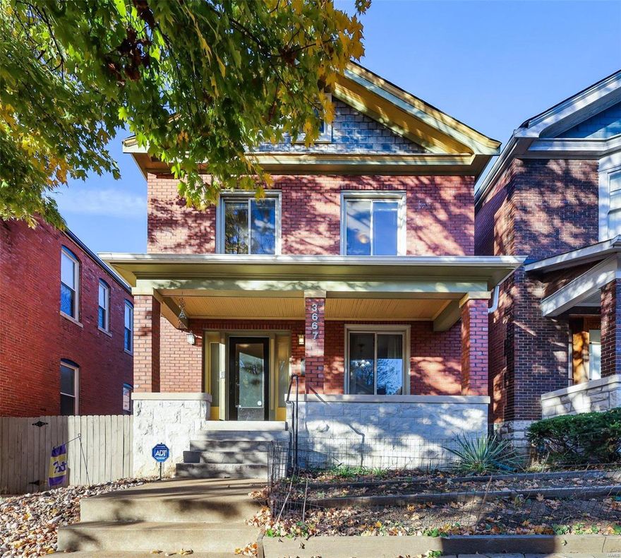 Rehabbed in 2008-09.Stained glass,hardwood floors,natural woodwork,high ceilings,waterfall staircase & updated kitchen & baths.The kitchen has been opened to the living/dining room.Primary bedroom with spacious walk-in closet & window. En-suite bathroom has a walk-in shower & double sinks.The deck off the primary bedroom is great for late-night trysts.Washer/dryer on the 2nd floor. The third-floor flex space is great for an office, game room, or getaway space. The house faces south & the current owner had a fruit-bearing garden which is now spent but produced plenty of tomatoes, hot peppers+. The backyard is a playground with a hot tub,covered deck & raised beds.The owners are being transferred but can't say enough about the neighborhood (ask for a sample newsletter).The Tiffany Neighborhood is walkable to St. Louis U & Med Complex,near Grand metro/bus stop,restaurants,Hwys 40, 44, & 55,Tower Grove Park,City Garden Montessori,City Target & The Foundry.