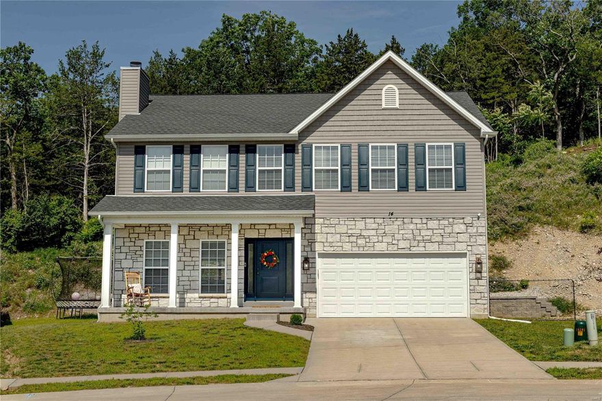 This magnificent 4 bed/2.5 bath home, meticulously crafted in 2020, offers a perfect blend of elegance and comfort. Situated in a peaceful cul-de-sac, the property boasts a front porch with breathtaking views and a private backyard that backs to lush woods, providing the ultimate sanctuary for relaxation. The heart of the home is the large kitchen, complete with a charming coffee nook, ideal for entertaining guests. The stunning primary bedroom features a full bath and separate his/hers closets. Each bedroom comes equipped with walk-in closets, ensuring ample storage space. The wood-burning fireplace adds warmth and charm to the open floor plan, creating ambiance throughout. Stay protected with the extensive CCTV security system, while the outlets in the eaves make decorating for the holidays a breeze. With a rough-in for a bathroom in the basement and the potential for a 5th bedroom, this home offers endless possibilities for customization and growth.