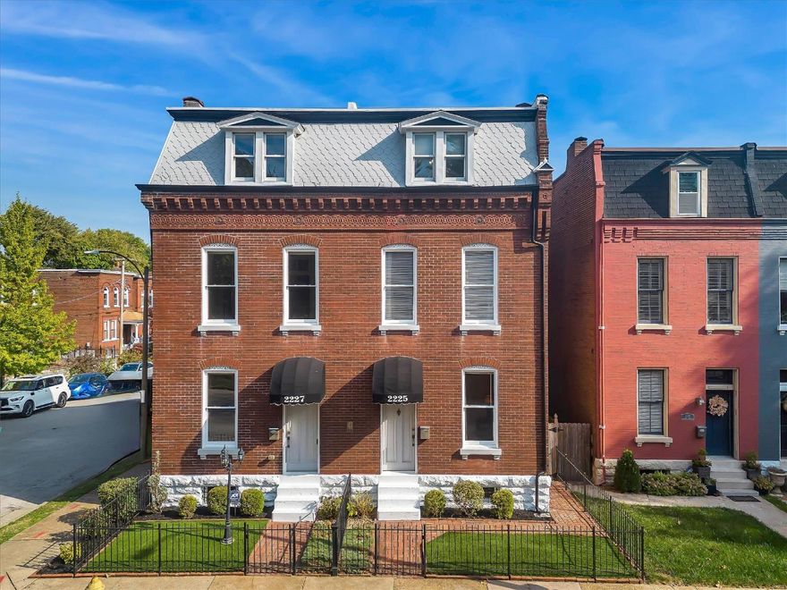 Showings start Friday 2/16! Superb Location facing Benton Park!! Easy access to hwys 44/55 & stunning views of the park, plus...walk to local restaurants & shops! The 3 story historic gem features beautiful hardwood flrs & 10ft ceilings. Enjoy an updated kit. w/ staggered cabinets, gas range, pot filler, built in wine rack & space for bev ref, granite counters & island. The 2nd flr has 2 master suites. Primary master has 3 closets & updated bathroom w/ large tiled shower w/ seamless glass drs. The 2nd master suite has walk in closet & ensuite bath. 3rd level bedroom has exposed brick walls, great views & roughed in plumbing for a future bath/kitchenette. The lower lvl has so much potential! Finish as a rental unit or inlaw suite. It's framed out & roughed in for an amazing opportunity!! Private backyard is fully fenced w/ patio & gate/ramp to pull in a golf cart. All Appliances Stay!