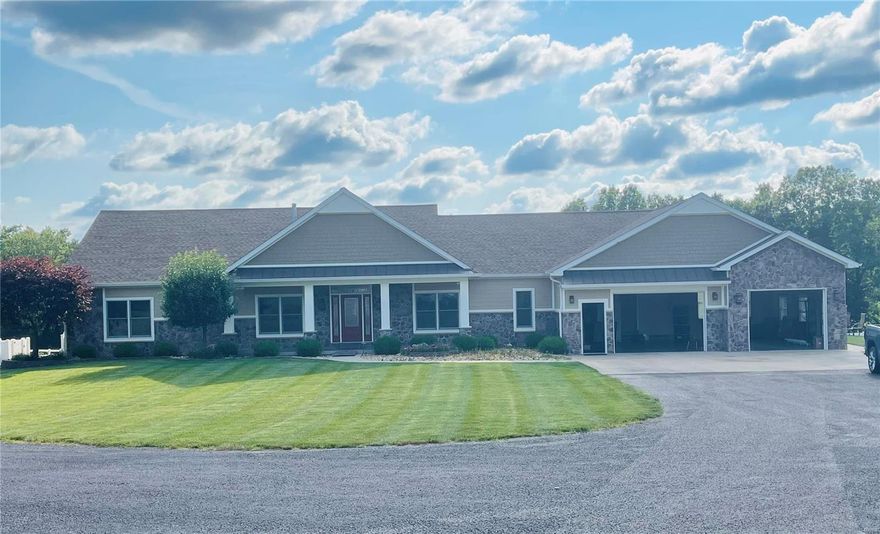 Magnificent Horse Ranch Property on 70.04 Acres, Just A Short Distance From Town.  This home was custom built with all the amenities.  It is a horse lovers dream with a 10 stall barn, riding arena, pipe fencing, 2 large ponds, and beautiful pastures that are fenced and cross-fenced.  With over 6,000 sq ft this 4 bedroom 4 bath home includes 2 gas fireplaces, eat in kitchen with separate dining room, huge master bedroom suite with walk-in closet and full bathroom with private deck, a jack and Jill full bathroom adjoins 2 other main floor bedrooms with walk-in closets.  Off the great room and kitchen is a huge covered deck that overlooks the in-ground pool.  The lower level is complete with an office, 4th bedroom, full kitchen, recreation room, family room, and kids playroom or possible theater. Plenty of space in the oversized attached 3 car garage that is heated and cooled along with the 60x80 detached outbuilding also heated and cooled.  This home is truly one of a kind!