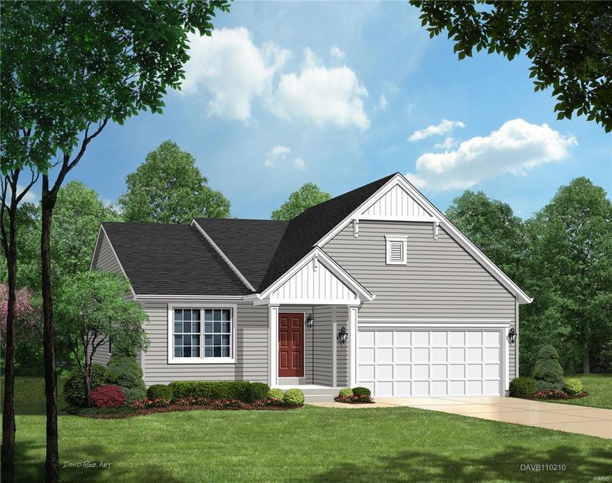 BE THE FIRST OWNER! NEW CONSTRUCTION by Payne Family Homes in Wilmer Valley. This 3 BD, 2 BA, 1,746 s/f ranch has an open Great Rm-Kit-Café design, 9’ ceilings, Kit island, granite countertops, stainless stl appl, 42” cabinets w/crown molding, Cream cabinets w/a coffee glaze, luxury vinyl plank floors in the Foyer-Ext Foyer-Kit-Café-Grt Rm, open stairs w/wrought iron balusters, raised Mstr Bath vanities, a huge W/I closet in the Mstr Suite, marble shower w/a seat in the Mstr Bath,  R/I bath, satin nickel door hardware, Jeld-wen Low E windows, 1 yr builder warranty, 10 yr structural warranty & 15 yr bsmt waterproofing warranty. The low maint ext offers brick, vinyl siding, encl fascia-soffits, architectural shingles, full yard sod & prof landscaping. Enjoy a community lake surrounded by walking trails. Wilmer Valley is conveniently located off of Wilmer Rd just minutes from the many shops & restaurants on nearby Wentzville Pkwy. Easy access to Hwys 70 & I64-US40. April 2017 completion. Additional Rooms: Mud Room