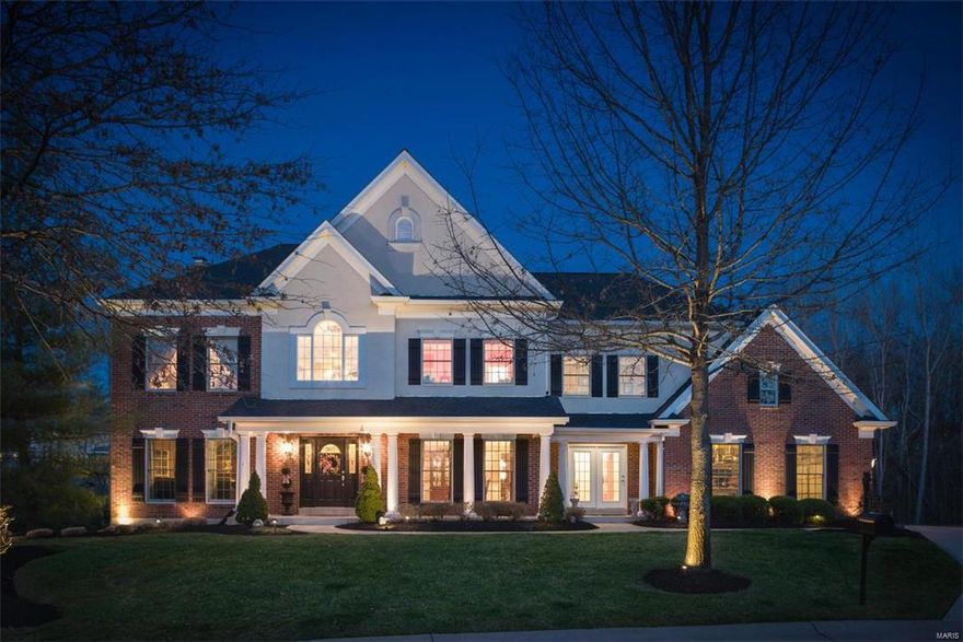 Welcome to this charming and well appointed Chesterfield home situated on fabulous lot & cul-de-sac.  Located on almost an acre, this home is immaculate and ready to "move-in!" Two story entry foyer w/ iron spindles on staircase. Main floor library or office & a lovely formal dining rm w/ coffered hand painted ceiling.  Large family room has lovely views of private lot.  Updated kitchen boasts new appliances, new counters /backsplash/ apron farmhouse sink & faucet.  Spacious hearth room with 17 ft ceiling and door leading to patio and pool area.  Mud rm/laundry rm and a 3 car side entry garage.  Second flr with luxury master suite, large custom closet and updated bath.  3 additional bdrms & 2 new beautiful baths.  Fin lower level has pool table area and media / family room.  Wet bar area, full bath and extra bedroom or office.  Fabulous saltwater pool w/ fountains and huge cool-deck patio and firepit all surrounded by trees for the ultimate private retreat! Roof/gutters 3 years old