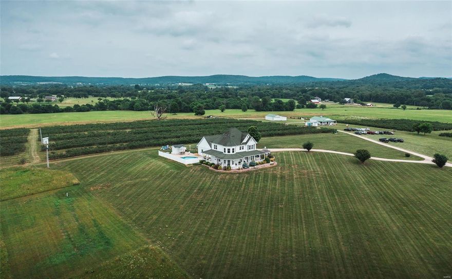 A true Farmington icon, Liberty Blueberry Farms has been an essential family summer destination for 30+ years. This well established business is one of the largest blueberry farms in Missouri. Top of the line facilities keep this farm running smoothly all through picking season, including a large shop equipped with everything you'll need to hit the ground running, as well as an in ground irrigation system that runs throughout all of the berry patches, all run by eco friendly solar panels. The true eyecatcher driving up to the property is the gorgeous farmhouse that stands tall above the farm. This 3700+ sq ft residence boasts an old charm rarely found in newer homes, including beautiful hardwood flooring, Tiffany chandeliers, crown moulding, and french doors. The kitchen features granite countertops, a commercial fridge, built in espresso maker, double wall ovens and more. In the summertime be sure to take a dip in the luxurious in-ground pool. This is a once in a lifetime opportunity.