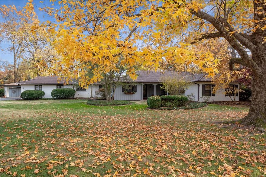 *Showings begin Thurs. Dec. 2*Enjoy one-level living at its finest! This stunning ranch home, thoughtfully renovated, is situated on 1.54 private acres in Ladue school district offering beautiful views from all rooms. The flowing floor plan features: neutral decor, Living Room & Dining Room both with wood ceilings, gourmet Kitchen with Breakfast Area, stainless appliances, Wolf gas range, Thermador double ovens, Fischer & Paykel dishwasher drawers, Sub-Zero refrigerator, Sub-Zero wine fridge, Scotsman ice maker, open to Family Room with custom built-in cabinetry, atrium door to patio, spacious Master Bedroom Suite with 3 walk-in closets, spa-like Master Bath, Bedroom 2, Jack-n-Jill bath, Bedroom 3 currently used as exercise rm, Bedroom 4 suite currently used as Home Office with full bath, Den/Office, Powder Room with glass bowl sink, Laundry Room, Mud Room, 3 storage closets. Attached 2 car garage plus carport with storage shed. 4 Year old hand cut tile roof. This home is a “Must See”! Additional Rooms: Mud Room