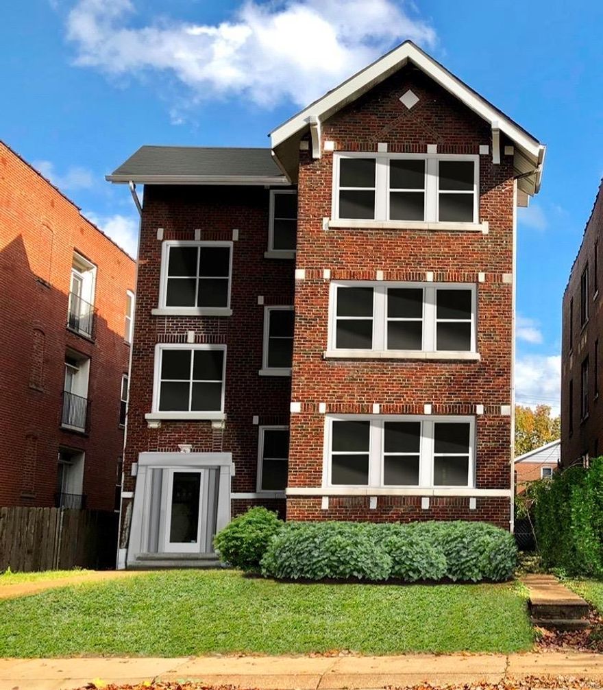 Three newly renovated 3 BD/2BA apartments with new roof, new electric wiring, new plumbing, new thermal pane windows, new fire escapes, Lennox Central A/C, individual wired security systems & intercom/door system. Each unit features in-unit W/D, 9 foot ceilings, granite countertops w/ceramic bowl, 18 cu. Ft. refrigerator, dishwasher, garbage disposal, microwave w/range hood, ceiling fans, mini-blinds, keyless entry systems, internet & cable ready, original hardwood flooring, custom designed closets, six-panel period interior style doors, walk-in showers with glass doors, new "comfort height" toilet, custom vanities, new ceramic plank flooring, dedicated phone & cable lines, hard wired smoke detectors & energy efficient LED lighting. Value Add Potential: Sunroom can be converted to 4th Bedroom. Walking distance from the University City Loop, Washington University in St. Louis, Forest Park, MetroLink, and easy access to Downtown Clayton, Central West End and all Major Highways.
