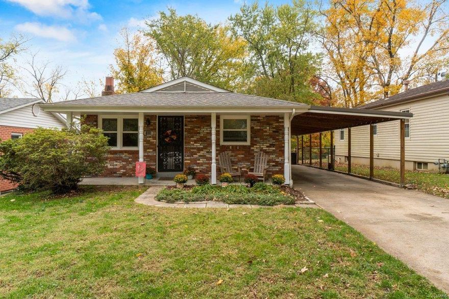 Charming 2 bed, 1 1/2 bath, on a cul de sac street centrally located in Cape Girardeau. Two car carport, front covered porch, back patio, deck, and shed. Hardwood floors and gas fireplace in the living. The kitchen has new hardware, freshly painted cabinets with newer dishwasher, refrigerator, and disposal. Both bathrooms have been remodeled. The main level full bath has an all tiled shower, freshly painted vanity with new countertop, hardware, and flooring. Full basement with egress window, half bath, large laundry, and an abundance of storage. Additional upgrades include new windows, blown in insulation, some new lighting, exterior french drain, updated electric, painted exterior siding, soffit, and shed. Roof is 7 yrs old.