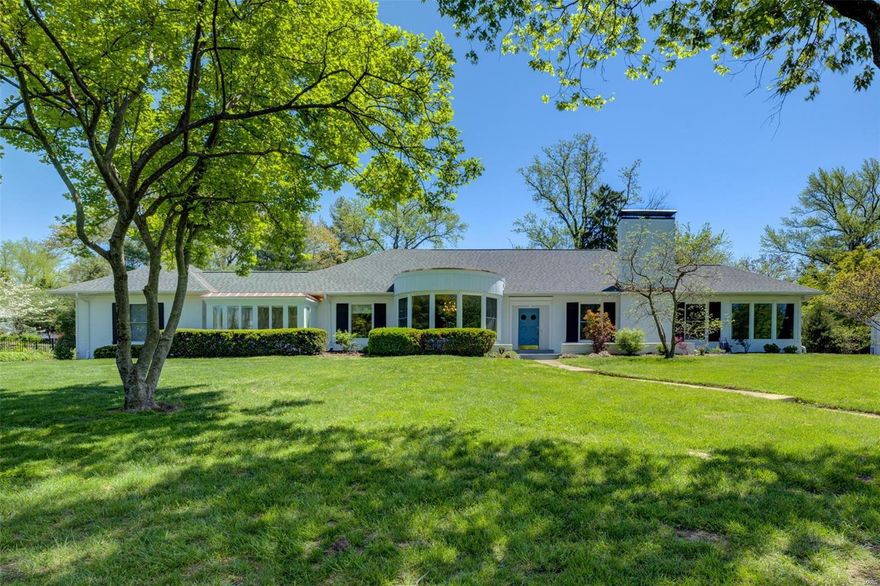 Spacious traditional 4 bedroom,3 bath, 1.5 story in Ladue schools, ideal for entertaining. Octagonal foyer with arched doorways flows into the large living room with handsome gas log fireplace,cozy paneled mahogany study with bookcases, and dining room with elegant bow bay window. Updated open kitchen has an island, wine cooler and seating that adjoin a sunny breakfast room/family room with built in cabinet. Spacious main floor primary suite with private bath; two other bedrooms and full bath, sunroom with doors to the saltwater pool, and gazebo complete the first floor. Upstairs is an en suite expandable bedroom. Roomy, finished lower level with fireplace and tons of storage, main floor laundry, private pool with beautiful wisteria, and park-like lot. Convenient location close to highways, shopping, and schools. See list of many enhancements on attached Improvement Sheet, including fresh paint,new roof, new Pella windows, new drainage system, refinished hardwood floors, zoned HVAC. Additional Rooms: Sun Room