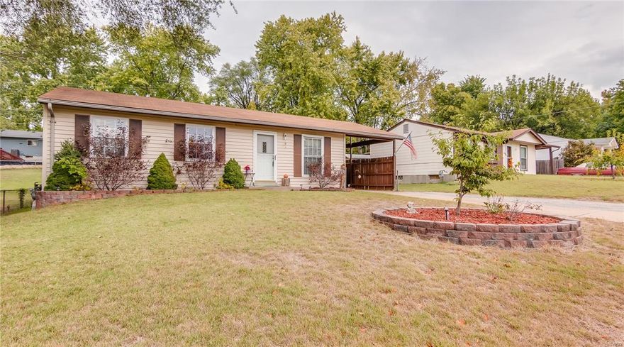 Lots of room at the right price! This nice ranch in the heart of St. Charles offers 3 bed, 1 full bath, living room & eat-in kitchen on main level and a large family/rec room, 2nd full bath with 2 more office or sleeping spaces on the lower level! Great location minutes from I70 & I370. Be at the airport in 20 minutes. Enjoy shopping or Historic St. Charles just minutes away. Located on a quiet street w/ easy access to neighborhood & city parks. Hardwood in bedrooms & hallway, stove, dishwasher & refrigerator included. Newer A/C & garbage disposal. Easy care vinyl double hung windows throughout & vinyl siding w/ enclosed soffit. Storage shed w/ electric & lighting. Sliding door w/ internal blinds opens onto oversized patio to enjoy fenced backyard. 1 car carport, but can easily fit 3-4 cars in driveway.