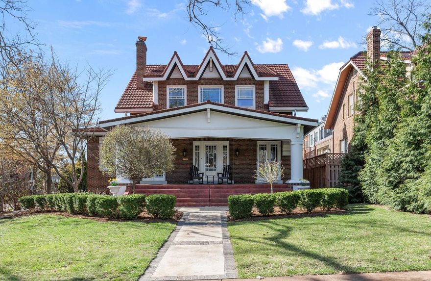 Welcome to 7700 Country Club Ct, located at the epicenter of Clayton's restaurant row! This meticulously maintained 4 bed/2.5 bath home exudes charm and character w/ modern updates in a location of unparalleled convenience. From the expansive, inviting covered porch to the restored French doors, this home captivates! Fabulous light filled entry opens to the gorgeous living room complete w/ a fireplace designed by the esteemed Ernest Batchelder & features original stained glass windows. Lovely office/den. Separate dining room opens to the kitchen w/SS appliances, granite countertops, & tiered center island. Main flr bedroom (current family room) provides add'l access to the fenced back & side yard w/ mature landscaping & irrigation. 2nd fl includes the former primary bedroom w/ 2 WICs, another bedroom w/ generous closet, full hall bath & sizable primary suite w/ private patio offering fabulous views of Forest Park. Attached 2-car garage w/ alley access.