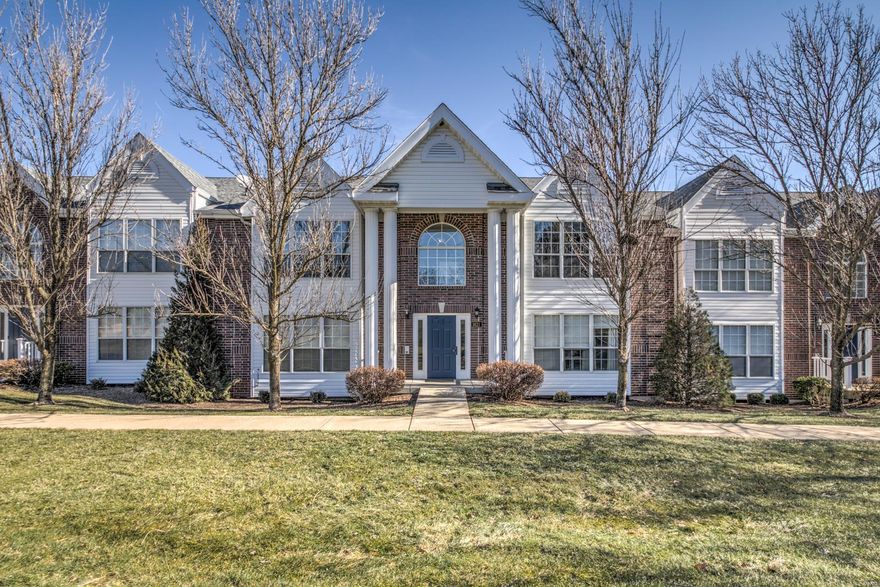 Beautiful 2 bedroom, 2 bath Ballwin condo.  Top floor unit features an open floor plan with vaulted ceilings, natural light and loads of updates.  New flooring and fresh paint throughout.   Main living area is almost 500 square feet and features an open kitchen with breakfast bar and newer stainless steel appliances.  Two large bedroom suites with new carpet and huge closets.  In-unit laundry with full-size washer and dryer.  Private deck for BBQ.  Huge drywalled storage area.  Semi-private garage with additional storage. Neighborhood pool and clubhouse. Location: Upper Level