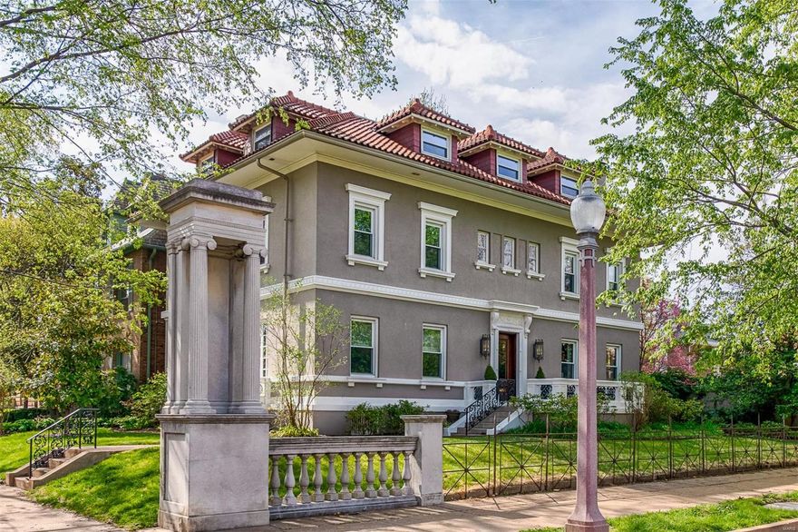 Magnificent 1909 Central West End home designed by George W. Hellmuth. This historic residence exudes old-world charm while containing modern amenities. Enjoyable distance to Forest Park, Maryland Plaza coffee shops and restaurants and Metrolink. The chef’s kitchen includes a 6-burner gas range with double ovens, granite countertops, eat-in kitchen with center island and butler’s pantry. Phillip Jeffries grasscloth wallcoverings accent the elegant dining room. Off the master bedroom you’ll find a spacious walk-in closet. Look for Roman travertine marble in the master bath along with radiant-heated floors. The 3rd floor is a spacious
2-bedroom apartment with kitchen, full bath, washer/dryer and its own separate entrance. Relax by the in-ground Pebble-Tec pool. Oversized 2-car garage with updated electric for your Tesla or other electric vehicle. HSA Home Warranty with home and pool coverage.  Owner is a licensed REALTOR.