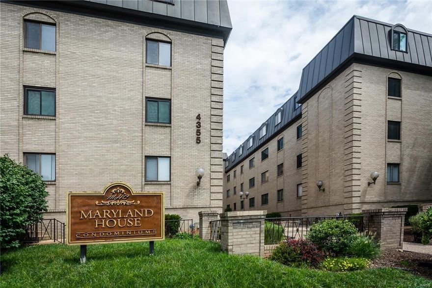 Discover the excitement & convenience of modern Central West End living in the Maryland House Condos! You are blocks away from Forest Park, WashU Medical Center, Barnes-Jewis Hospital complex, Metrolink & superb dining & shopping. Enjoy the inground pool in summer & never worry about cleaning the snow off your car in winter with the lighted & secured parking space in the garage (#42). A friendly doorman will store your keys & receive packages on your behalf 24 hr/d. Other perks include sauna, workout area & clubhouse, additional storage unit for bike & other gear. Enjoy a view of the Basilica from your bright & open living/dining space accented with a brick fireplace. Kitchen is updated with newer flooring & includes pantry, breakfast bar & newer appliances. The carpeted bedroom offers lots abundant natural light, new overhead fan & light fixture. A built-in vanity area is surrounded by 3 storage and closet areas. HVAC system has been well cared for w/ a 6-mo maintenance service cycle. Location: Interior Unit