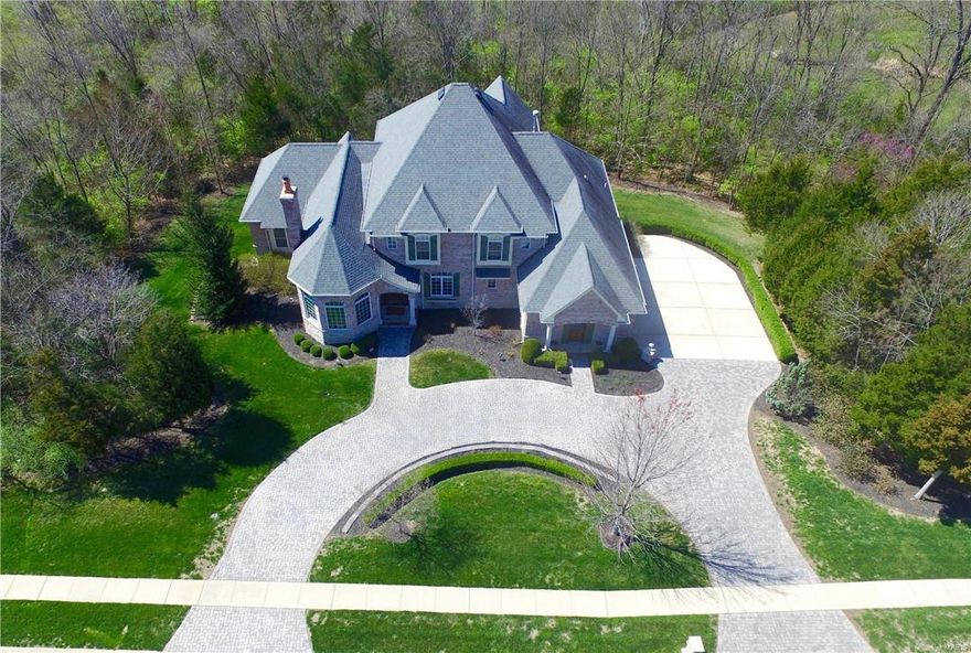 Magnificent 5 bd/4.5 bth custom home on 1.4+acres backing to woods in the prestigious Sunset Farm subdivision. 5200+sqft of living spc! Shows like a display! Grand Foyer leads to Den w/stone fireplc & box beam ceiling; lrg Dining Rm; Living Rm w/bow window & see-thru fireplc shared w/stunning 2-Stry Great Rm w/window wall & built-in cabinets. Gourmet coffered Kitchen has custom cabinets, granite, island, highend appliances, desk & wetbar. 1st flr also has coffered Master Ste w/luxury Masterbath w/dbl vanity, jetted tub & glass block shower; Powder Rm & Laundry. 2nd flr has Loft; 3 bedrms (2 w/shared bth & 1 en suite); each w/walk-in closet. Walkout LL has Rec Rm, Wetbar, Family Rm, Full Bth & 5th Bedrm w/walk-in closet. Features: maple hardwood flrs, arched openings, custom millwork, oversized 3 car garage, zoned HVAC, central vac, alarm, professional landscaping & deck overlooking private yard. Great location near parks, hwys, top rated Lindbergh schools, shops & hospitals.