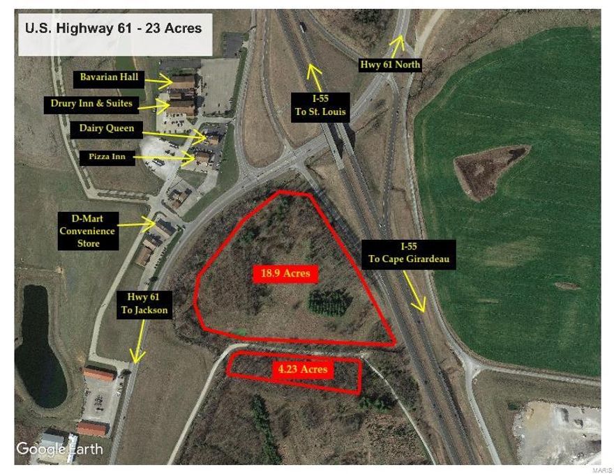 Located off I-55 Exit 105 with great visibility from I-55 and Highway 61 is twenty three acres of development property surrounded by hotels, restaurants, and other commercial businesses.  Listing includes adjacent 1.85 acres (parcel #10-701-30-08-01902-0000) for a total of 23 acres. Location: High Traffic, Hwy/Interstate Frntg