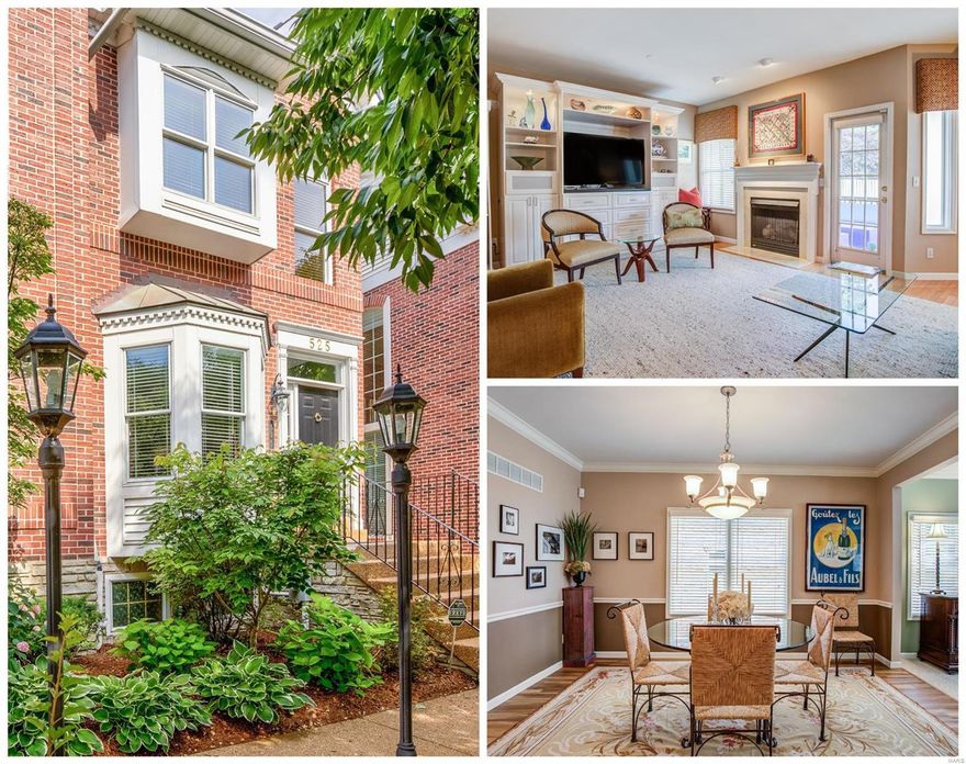 Fabulous condo in the perfect location – just steps from downtown Clayton! Classic brick façade & beautiful landscaping are just the beginning. Large living room with light & bright bay window, wood burning fireplace, separate formal dining room, 9’ ceilings, main floor powder room, updated kitchen with granite countertops, stainless appliances, gas cooktop, breakfast bar plus a convenient bar with ice maker! Main floor family room with gas fireplace, glass door to fantastic private deck with Trex decking - perfect for BBQ’s with plumbed gas line. Wonderful master suite with great closets, French doors to private balcony, large master bath with double vanity, whirlpool tub, oversized shower, plus 2 additional bedrooms with Jack-n-Jill bath. Spotless basement, 2 car garage, meticulously maintained property with a fantastic condo association with low fees. So much attention to detail in this spotless home in the perfect location, location, location!