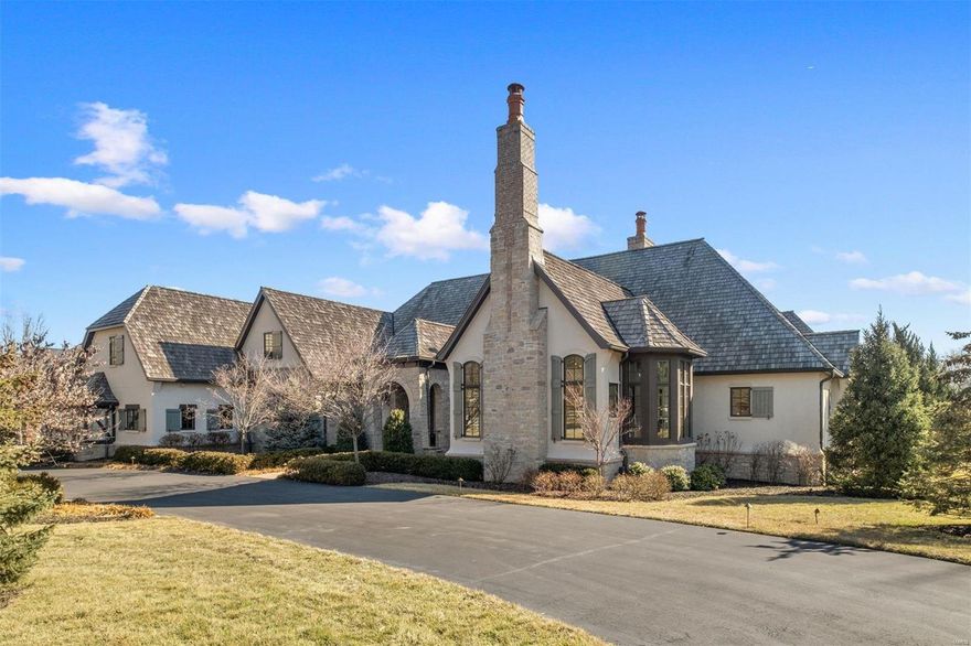 9 yr new custom ranch on private 1.74 acres in the heart of T&C! Private master wing with fireplace, his/her offices, walk-in closets and bath divided perfectly and privately for two. Divided floor plan has 2 add’l suites on main. Loft suite above garage with private exterior entry. Stone breakfast room, kitchen with high end cabinetry/appliances, FR and MBR open to main level outdoor living, one of the prettiest in STL. Covered outdoor room with grill and tv, open courtyard with fireplace, pergola, and plunge pool with fountain features. A private paradise for relaxing or entertaining. LR / DR combo. LL 10’ pour, high quality finish, 2,498 finished: wet bar, billiards, media, game rooms, 1/2 bath. Tons unfinished. Future elevator space. 4 car heated garage w/circle drive. Adjacent to Longview Farm Park, steps from Mason Ridge Elementary, easy access to Hwy 40/64 and STL’s premier hospitals and private schools.  Original owners.