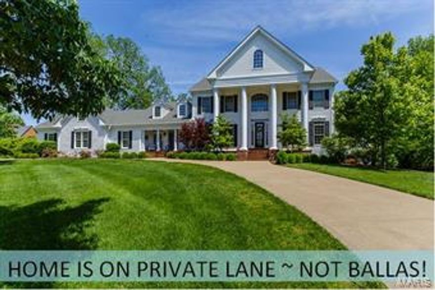 If you are searching for privacy, you've found it with this spectacular Colonial estate situated on private lane & secluded acre in Town & Country! Sophisticated, southern inspired, custom home designed to offer a restful & relaxing feeling with room to entertain & impress your guests! This marvel boasts high-end functional living space with luxury in the details & expansive entertaining space featuring dramatic, open Great Room soaring to the 2nd floor and Palladian windows showcasing nature & the private backyard! Create your favorite culinary delights in the well-designed kitchen with custom cabinetry, granite, natural stone backsplash & top shelf appliances, adjoined by cozy hearth & breakfast rooms. Unwind in your main level master bedroom & dreamy master bath! Handsome den, dining room & 4 car garage! 2nd level boasts 3 roomy bedrooms & 2 full baths. Lower level will knock your socks off with family & game rooms, bar, bedroom, exercise & craft rooms + potential wine cellar. Additional Rooms: Mud Room