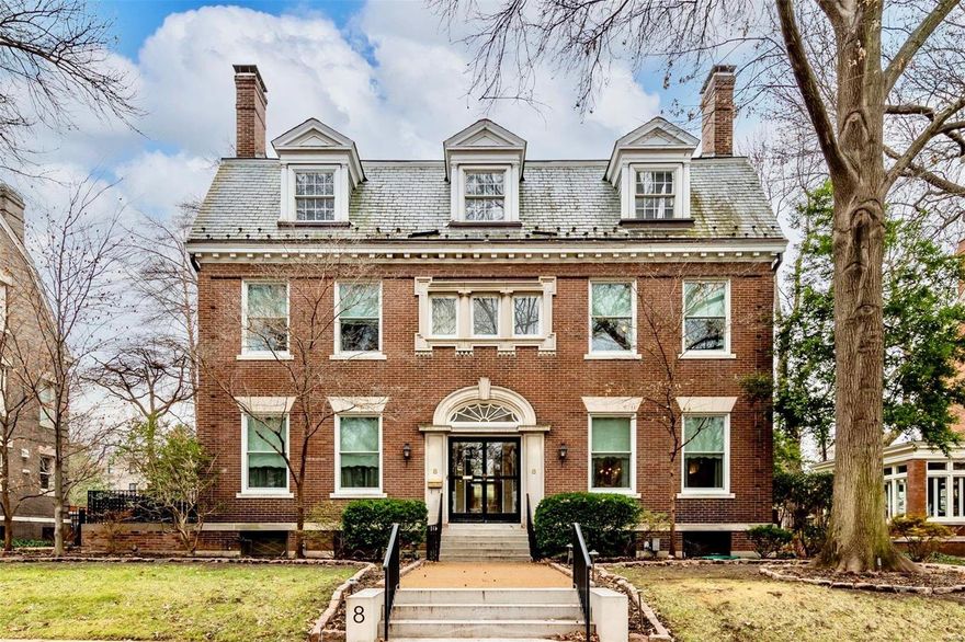 Elegant and traditional, #8 Hortense Place sits on one of the most desirable streets in the CWE.  The foyer is expansive and flanked by a library, living room, and dining room.  Living spaces have glass French doors offering the perfect balance of flow and privacy.  There is an outdoor terrace off the library and sunroom surrounded by glass off of the dining room.  There are 6 bedrooms on the upper floors, as well as a family room and fabulous entertainment space on the 3rd floor.  Beautifully maintained hardwood floors are throughout living spaces with carpet in the bedrooms.  This is an incredibly well maintained historic home built in 1901 with 7308 sq ft of space.  The brick patio offers great outdoor space for entertaining and leads to a detached 2 car garage.  Enjoy the ease of a perfect location for walking to all the restaurants and shops in the CWE as well as its close proximity to Forest Park. Additional Rooms: Sun Room