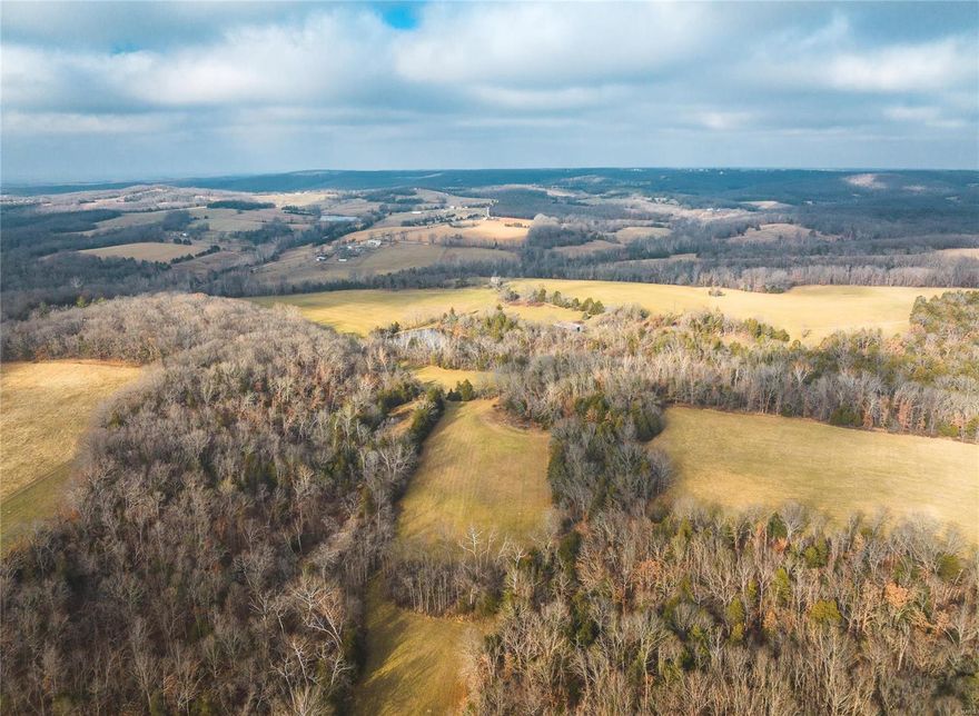 Rare large tract, Triple E Farms is comprised of 571 +/- contiguous acres in Maries County, Mo just South of Vichy.  The Spring Fed Lake is crystal clear and the overflow compliments the second, larger, spring as they merge and run down to Mill Creek. Overlooking the valley is the old farm house sitting on one of several excellent build sites. Electric and well are located there so you can rehab the house into a rustic hunting cabin or build your dream home right up the ridge. The 40 x 80 machine shed has a cattle chute and lane under roof and plenty of extra room for machinery or hay storage.  The vast majority of the land is sprawling hardwood timber with approximately 105 acres of primarily fescue open ground. The deep timber, creek bottom pitch points, ample water sources and abundant wildlife make this a great hunting property. The farm has great access off Hwy 63 and runs west all the way to CR 521 where it has two additional driveways.