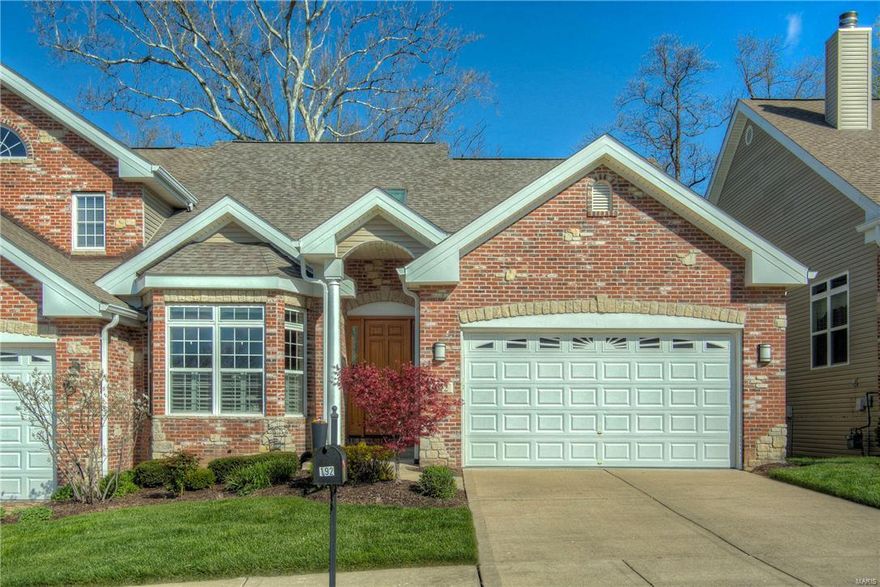 Another introductory open house scheduled Sunday April 17, noon to 2 if not already sold. Sophisticated elegance abounds in this exquisite luxury villa in St. Charles County’s finest gated leisure living community. 3 bedrooms & 3 baths with 10’ ceilings enhanced even more by 18’ foot vaults. Rich Hickory flooring throughout the main floor as well as 42” Hickory cabinetry, dazzling granite counter tops, complimenting back splash, stainless steel appliances & smooth cook top. Unique 8’ interior & entry doors, custom closet & bay windows. Venture down to the expertly finished lower level, well lit with large lookout windows, 9’ ceilings, 3rd bedroom & bath, family/rec room, combined workout room & office along with bar. Enjoy the deck backing to trees, well groomed grounds, community pool, Katy Trail access, 2 minute drive to Hwy 364 & 15 minute airport ride. You deserve the best! Location: End Unit, Ground Level, Suburban