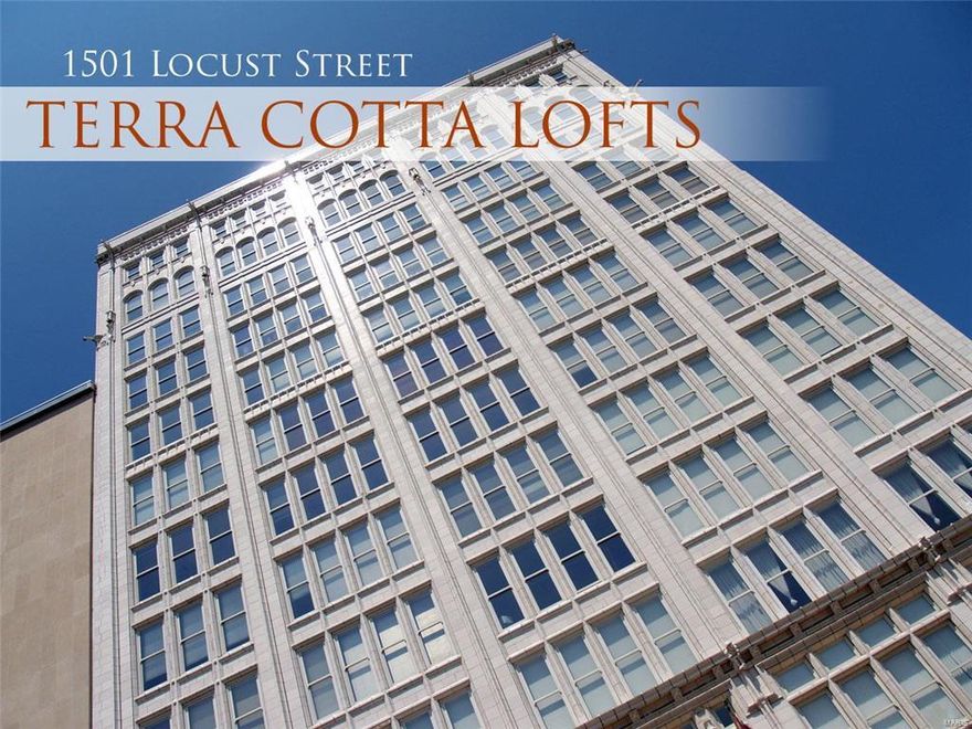 Gorgeous downtown LOFT high atop the 11th floor of the Terra Cotta Lofts now available! Truly one of the best floor plans you will find in all of downtown. Great use and separation of space that divides the massive bedroom away from the wide open feel of the living and kitchen spaces. The loft feels and lives quite large! Inside you will be struck by the soaring 11-foot ceilings, beautiful wood floors, custom lighting with ceiling fans and large north facing windows that offer peaceful sky views and calming natural light. No problem with fitting large furniture pieces here, all rooms are big and spacious. Kitchen is outstanding featuring tons of custom cabinets, sleek black granite counters, center island and matching black GE appliances. Bathroom is perfectly located and well appointed. Bedroom is BIG, very private and connects to a large walk-in closet. Private laundry and extra in-unit storage top it off. Enjoy the rooftop deck with arch views and is well-appointed with BBQ grill. Location: City, Downtown, Upper Level