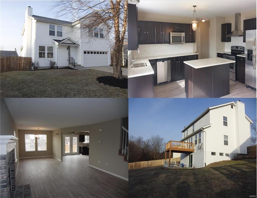 **Complete remodeling and updating just finished and ready for you to enjoy.** A conveniently located  home- minutes to Hwy 364 and 12 minutes to Hwy 270 with 4 BDR, 2 1/2  baths and over 2,350 square feet of living space, with an open floor plan and fireplace- and is MOVE-IN READY. A few of the many improvements include: architectural shingle roofing, furnace, new custom cabinets, stainless steel appliances with refrigerator, and quartz countertops.SECOND floor laundry. New flooring and freshly painted throughout. Updated bathrooms with ceramic tile. A finished lower-level that walks out to the large (.24 acre), level, fenced, backyard with patio and deck for entertaining. The outside of the home is virtually maintenance free with vinyl siding.  Down payment programs may be available. Seller is a licensed MO real estate agent. Don’t miss the INTERACTIVE – TRUE 3D WALKTHROUGH--CLICK ON THE VIRTUAL TOUR icon or Visit: https://my.matterport.com/show/?m=zCic8Y1eW8x