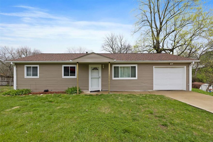 4 bed, 1.5 bath Ranch home on a quiet street has lots of room to grow! The main floor features a bright living room, 3 bedrooms, a full bathroom, and a kitchen that has access to the deck over looking a large fenced backyard. Downstairs you will find a finished walk out basement with rec room, large bedroom, half bath, laundry, and a nice size storage area. There is a 1 car garage and additional parking adjacent to driveway. This home is located in Northwest schools and is in a great High Ridge location just minutes to nearby shopping and entertainment at Gravois Bluffs. Home is being sold in as is condition and is ready for you to make your own updates!