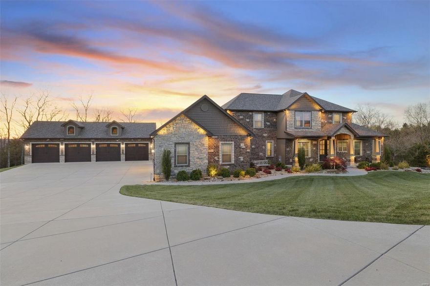 Check out this luxurious oasis in Festus. Situated on over 6 sprawling acres in R-7 schools. This home has 5 spacious bedrooms and 3.5 beautifully designed bathrooms. Master suite on the main level includes finished custom closet with oversized shower. This property also boasts an impressive 8-car garage, perfect for car enthusiasts, hosting events, or anyone who loves to have plenty of space for their extra toys! Underneath the detached garage includes another storage area with a ramp for ease of riding lawn mower or great space for future pool storage. Inside, you are greeted with the open floor plan that connects the living room, dining area, and kitchen, allowing the natural light to flow freely from one space to another. The living room is a perfect spot to relax and unwind, with its comfortable seating and a cozy fireplace, all bathed in the soft glow of sunlight. The kitchen is a chef's dream, with plenty of counter space, modern appliances, and a large window above the sink. Additional Rooms: Mud Room