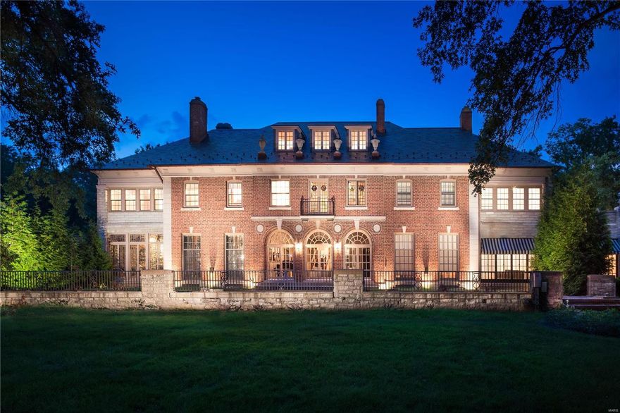 Major price reduction creates the very best value in a luxury Brentmoor Park Manse. Built in 1912, current owners purchased the residence in 2014 and undertook massive renovations bringing a vision with every modern convenience and luxury appointment, and a functional age of only 3 years old. The project was undertaken by Higginbotham, with an excess of $2.0 Million dollars invested, transforming the elegant estate into an all-new residence, thoughtfully preserving key historic touches. Finest upgrades and finishes  detail every rooms. The Master Suite is magnificent, with luxe baths and dual closets. The chef's kitchen is one of the very best in all St. Louis. Plumbing, wiring, electrical, heating and cooling systems are new. 18 zone audio video automation system runs the property developed by Eco High Fidelity and Fusion Media. Graceful patios, terraces and landscaping complete the property. Four bedrooms, seven baths. 10,000 square foot home on 1.7 acre parcel.