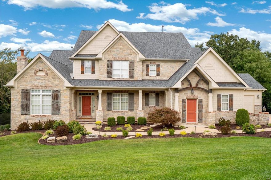 SPECTACULAR stone-crafted 1.5 Story on 1ac cul-de-sac lot w/5-car garage and 6,300+ sq ft of beautifully updated living space - inc LL! Dramatic entry highlighted by curved balcony, wood/wrought iron staircase opens on either side to vaulted library w/stone fireplace and formal dining.  2-sty great rm w/decorative columns, bow window wall & gas frpl. Updated Gourmet kitchen boasts 48” custom cabinetry, premium SS app, Viking range, quartz counters & extended cntr island. Adjoining breakfast rm w/butler's pantry & 2-sty Hearth rm w built-ins, frpl & window wall. French drs lead to decks overlooking the backyard oasis w/in-ground pool, hot tub & patio areas. Spacious upper level w/loft area, 2nd fl laundry, 3 bedroom suites all w/private baths & custom closets.  The finished walk-out lower level has a huge family room/rec room, exercise room, theatre room, full bath & storage! Updated baths, lighting, flooring, interior paint, newer roof & 3 zoned HVACs, dual HWH.  AAA Lindbergh Schools!