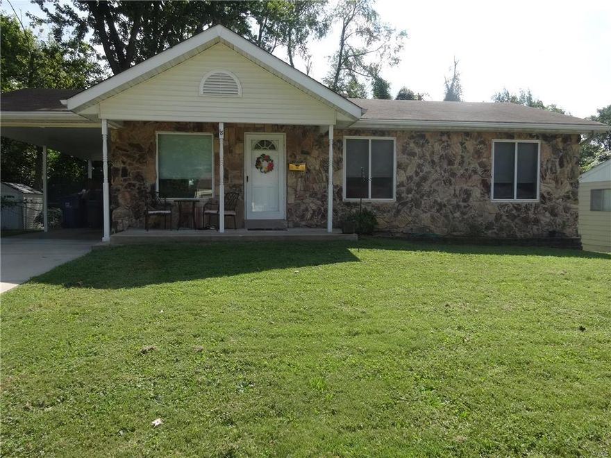 Freshly painted interior, ranch with 3 bedrooms and 2 baths on a court. Home backs to open ground, has covered patio .   Living room and dining room combo, with ceilings fans,  Generously sized Master bedroom with full bath and ceramic flooring. Kitchen has been updated,  gas oven, and dishwasher.  Hall bath with ceramic flooring and updated. Nicely Finished lower level for extra entertaining space, laminate flooring and extra large bedroom, and plenty of storage area.   New Roof has been installed.  Conveniently located to shopping and highways. Move-in condition.  Home Owner Warranty too.  Home has passed Florissant inspection.